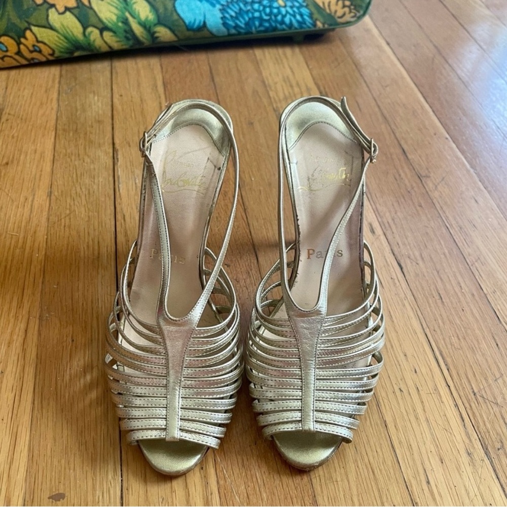 Christian Louboutin Gold Strappy Disco Heels - Picture 7 of 10